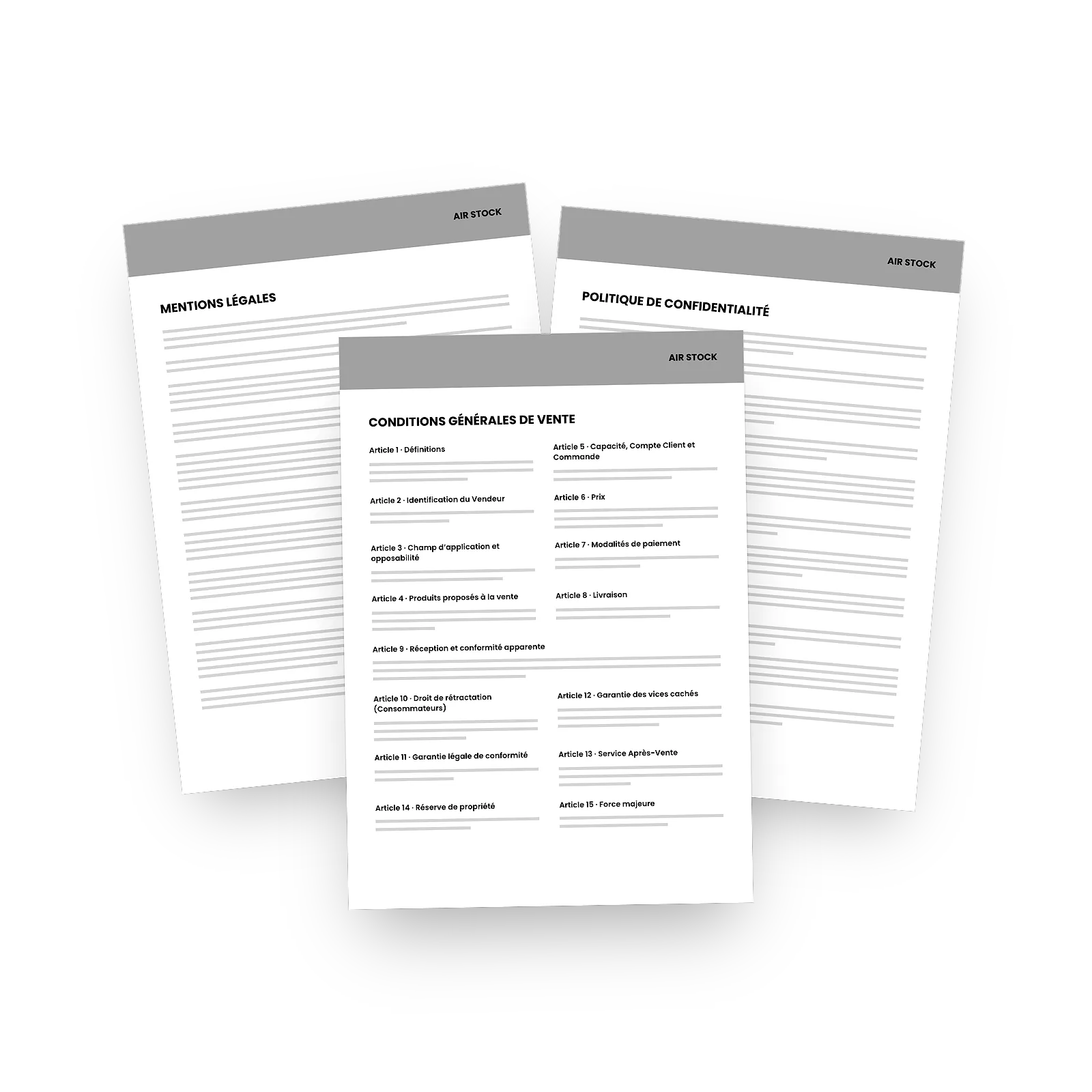 Conditions générales de vente, mentions légales et politique de confidentialité d'Air Stock