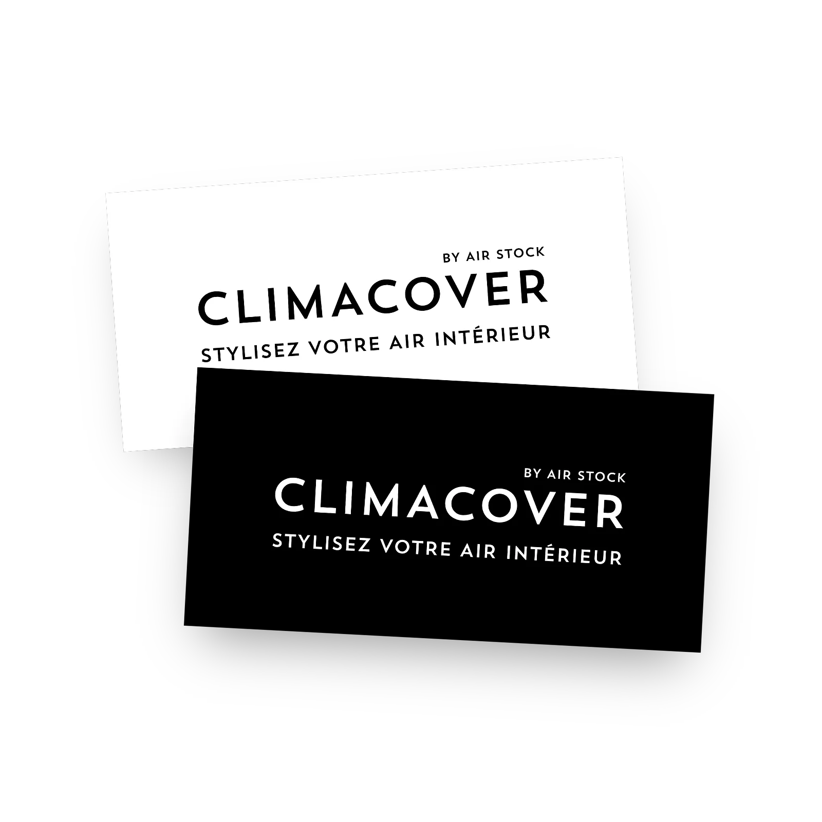 Logo du Climacover by Air Stock et sa signature « Stylisez votre air intérieur », en version claire et sombre