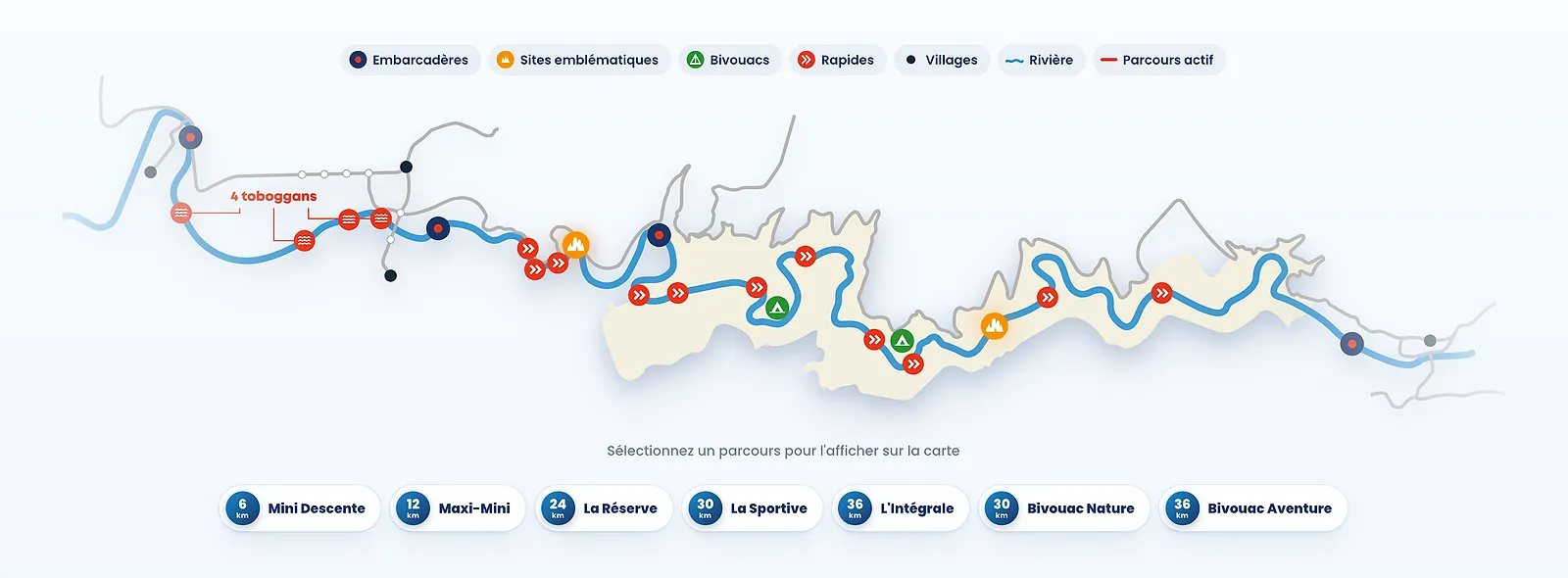 La cartographie interactive des parcours de canoë dans les Gorges de l'Ardèche, Viking Bateaux