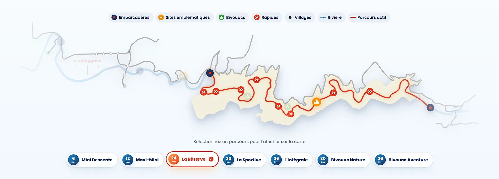 La Réserve sélectionnée sur la carte interactive Viking Bateaux : tracé du parcours et points d'intérêt